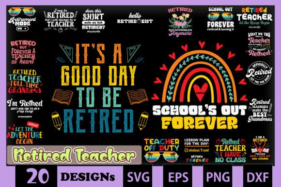 Retired Teacher Bundle SVG 20 Designs: Crafts & Graphics